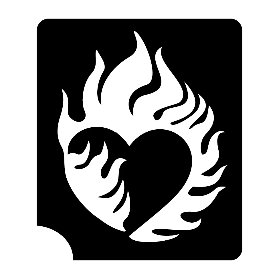 366 Heart fire - Set of 5 - Art Factory Glitter Tattoo Stencil