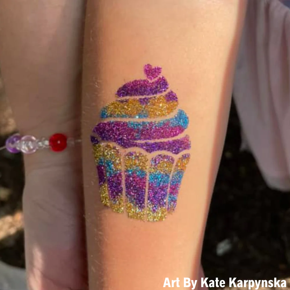 411 Cupcake - Set of 5 - Art Factory Glitter Tattoo Stencil - Image 2