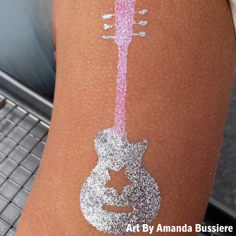740 Guitar - Set of 5 - Art Factory Glitter Tattoo Stencil - Image 2