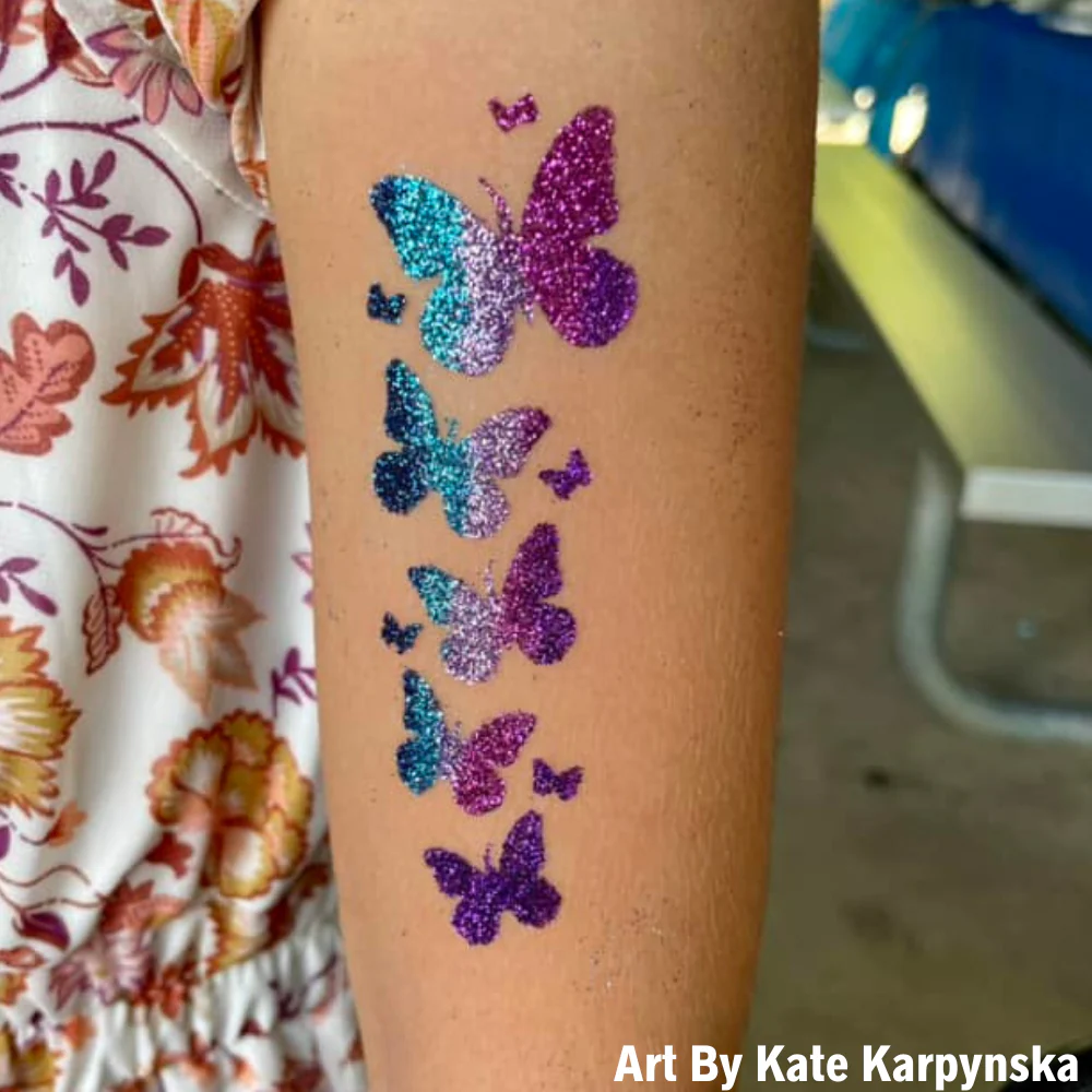 172 Butterfly Splash- Set of 5 - Art Factory Glitter Tattoo Stencil - Image 3