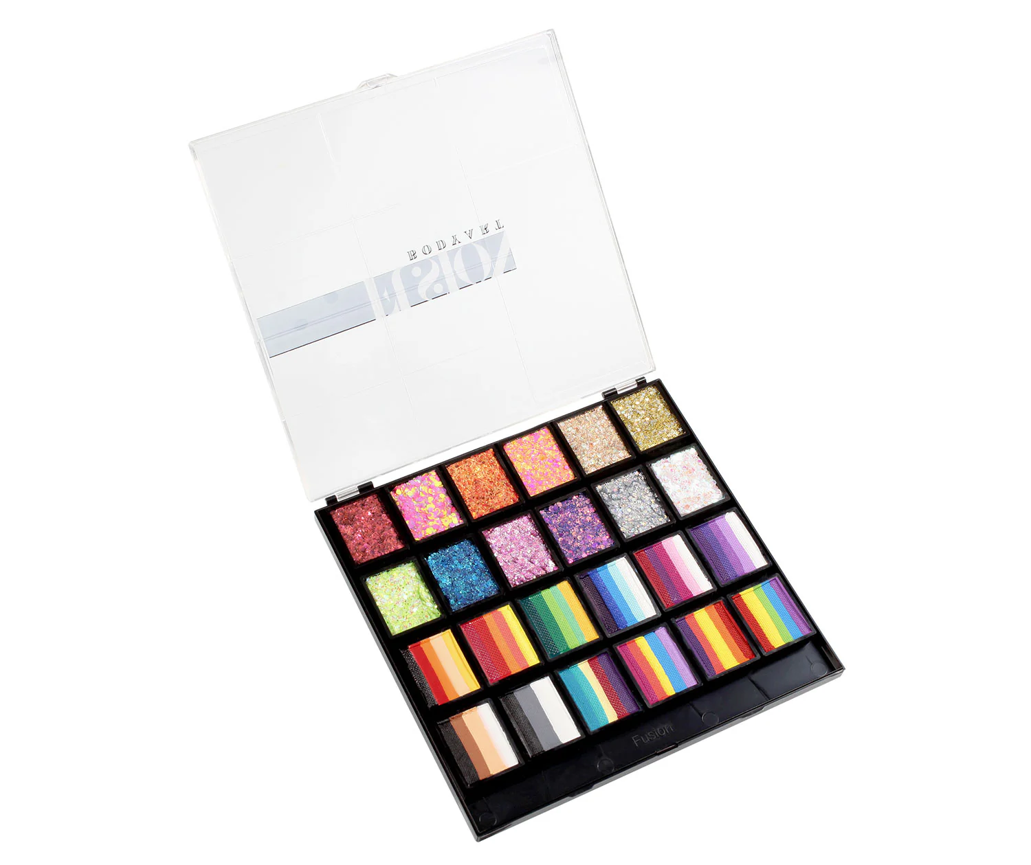 Fusion Body Art Face Painting and Glitter Palette - 12 Split Cakes & 12 Glitter Creams - Rainbow Party - Image 2