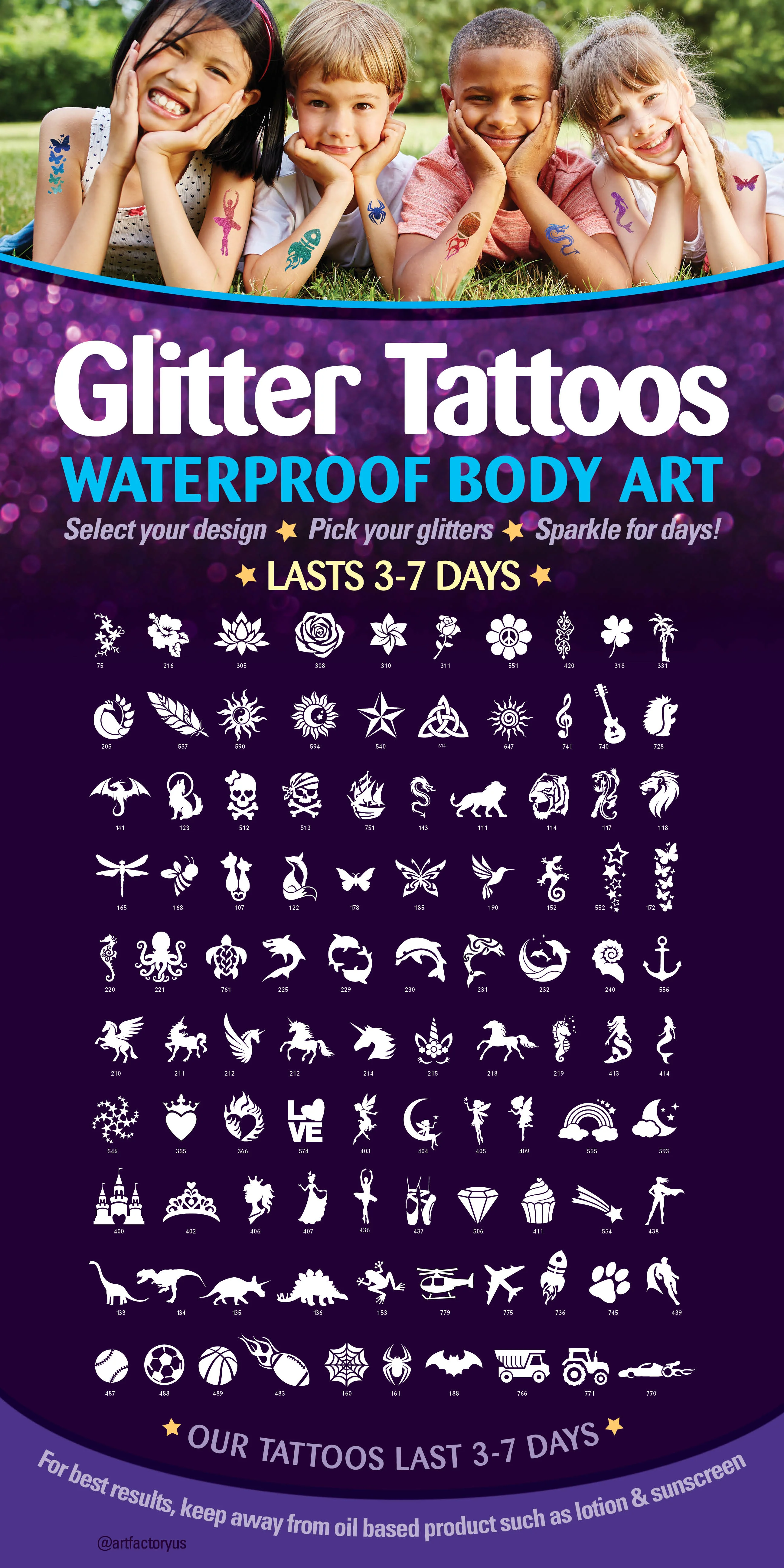 Glitter Tattoo Display Vinyl Banner- Best Sellers