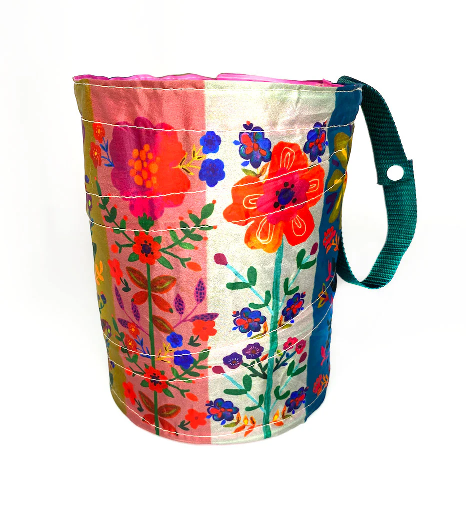 Pop-up Bin - Folk Flower Stripes - Green Strap