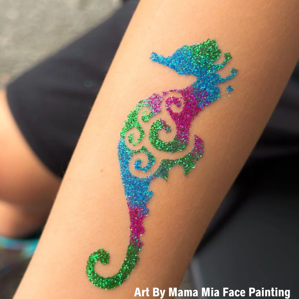 220 Seahorse Swirl - Set of 5 - Art Factory Glitter Tattoo Stencil - Image 4