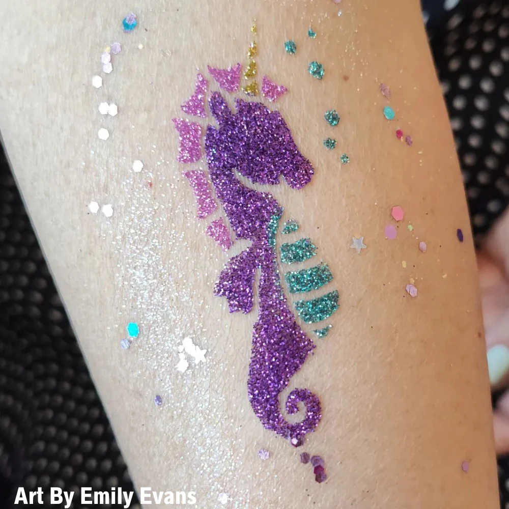 219 Seahorse Unicorn - Set of 5 - Art Factory Glitter Tattoo Stencil - Image 2