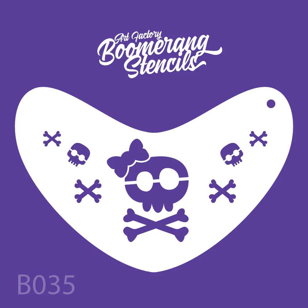 Sugar Skull and Cross Bones Boomerang Stencil by the Art factory