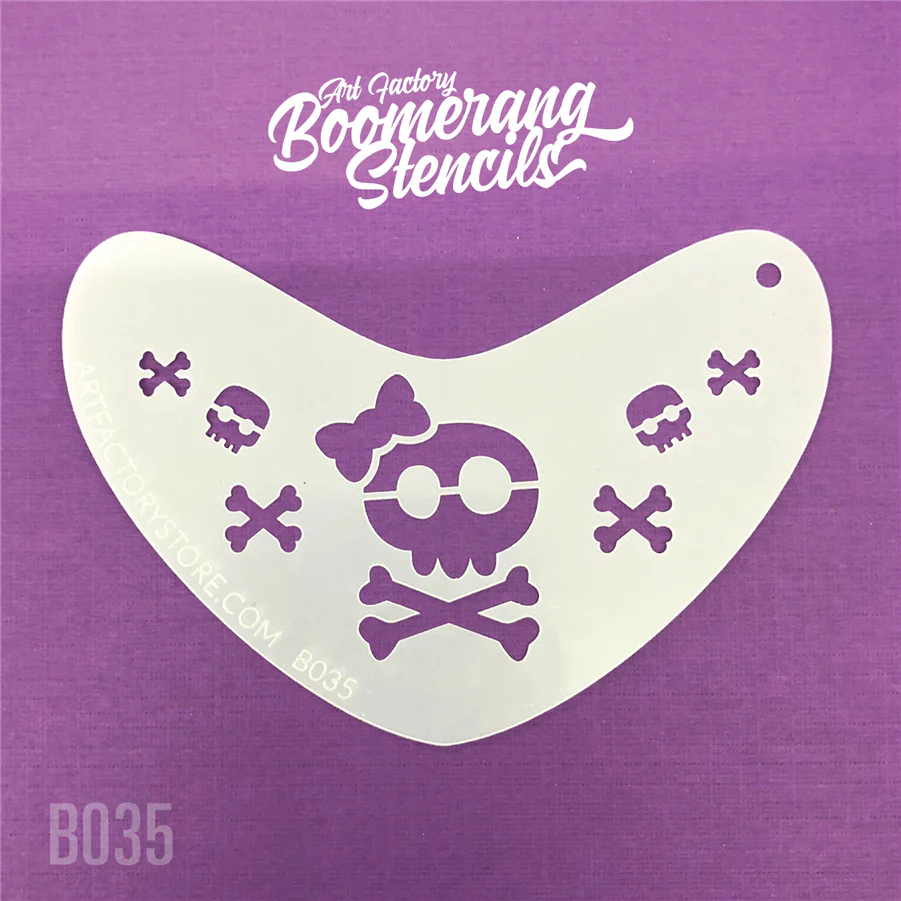 Sugar Skull and Cross Bones Boomerang Stencil by the Art factory - Image 2